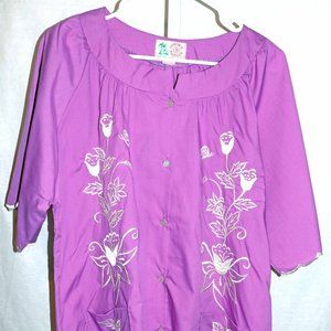 Vintage Mystical Fashions Purple Embroidered Bell S/S Button-D Shirt Size L NWD